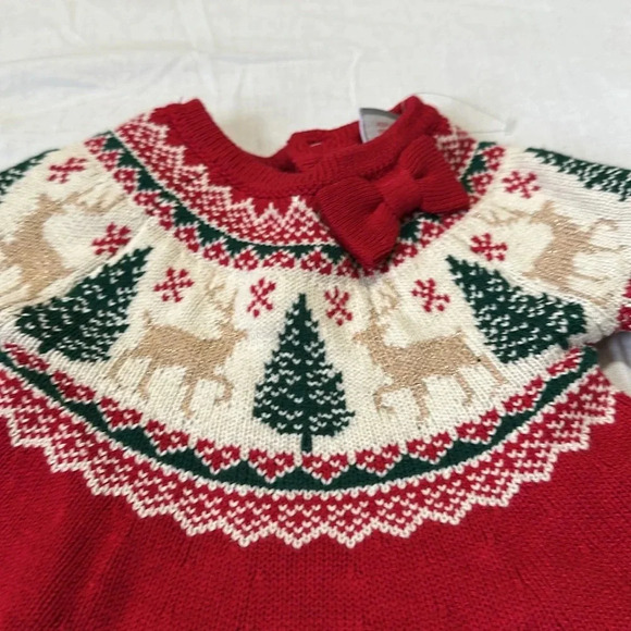 Tahari 3-6 Mos . Holiday Girl's Tree Reindeer Fairisle Sweater Dress New - Picture 2 of 6